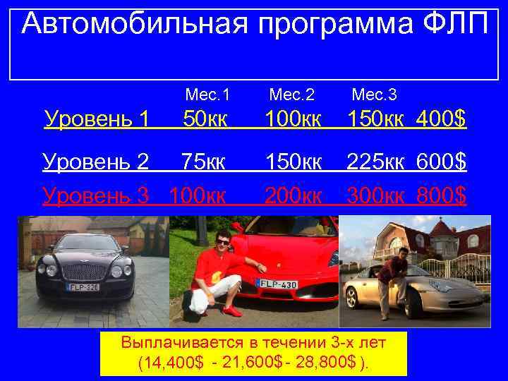 Автомобильная программа ФЛП Мес. 1 Мес. 2 50 кк 100 кк 150 кк 400$