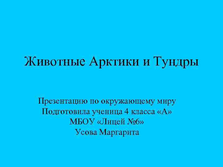 Животные Арктики и Тундры Презентацию по окружающему миру Подготовила ученица 4 класса «А» МБОУ