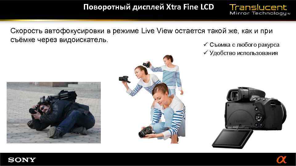 Поворотный дисплей Xtra Fine LCD Скорость автофокусировки в режиме Live View остается такой же,