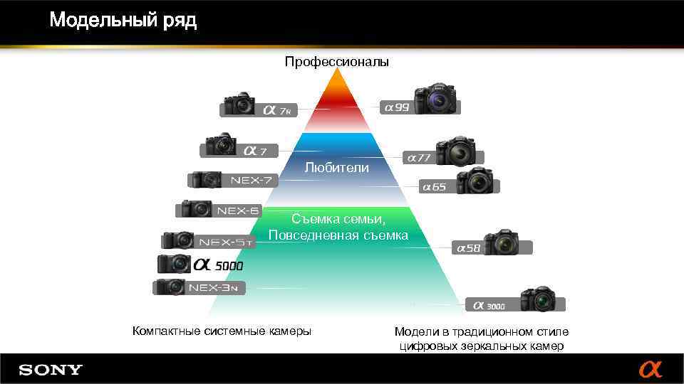 Модельный ряд Профессионалы Любители Съемка семьи, Повседневная съемка Компактные системные камеры Модели в традиционном