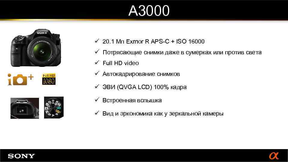 A 3000 ü 20. 1 Мп Exmor R APS-C + ISO 16000 ü Потрясающие