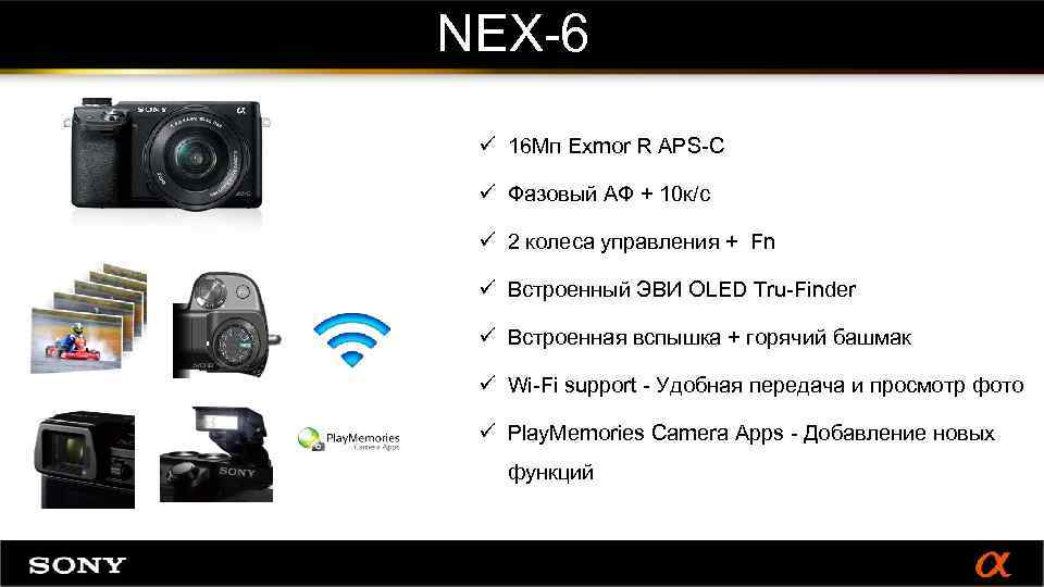 NEX-6 ü 16 Мп Exmor R APS-C ü Фазовый АФ + 10 к/с ü