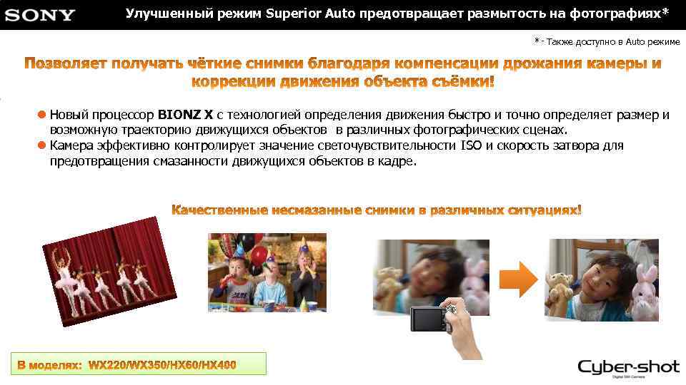 Улучшенный режим Superior Auto предотвращает размытость на фотографиях*　 * - Также доступно в Auto