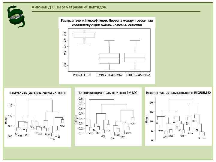 Антонец Д. В. Параметризация пептидов. Распр. значений коэфф. корр. Пирсона между профилями соответствующих аминокислотных