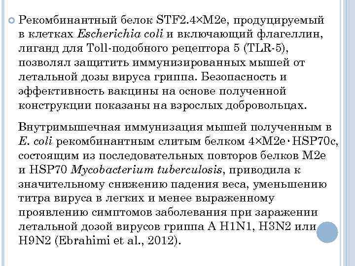  Рекомбинантный белок STF 2. 4×M 2 e, продуцируемый в клетках Escherichia coli и