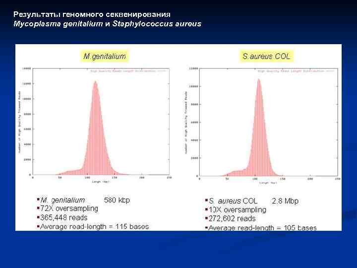 Результаты геномного секвенирования Mycoplasma genitalium и Staphylococcus aureus 