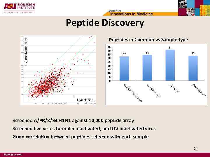Peptide Discovery Peptides in Common vs Sample type Screened A/PR/8/34 H 1 N 1