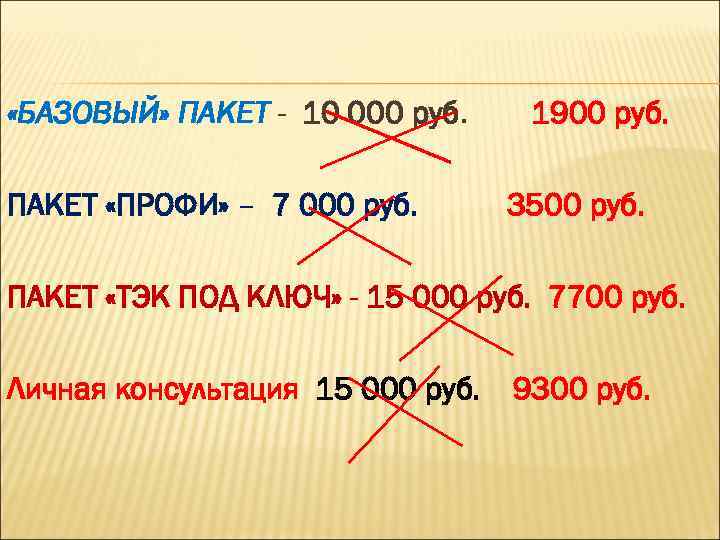  «БАЗОВЫЙ» ПАКЕТ - 10 000 руб. ПАКЕТ «ПРОФИ» – 7 000 руб. 1900