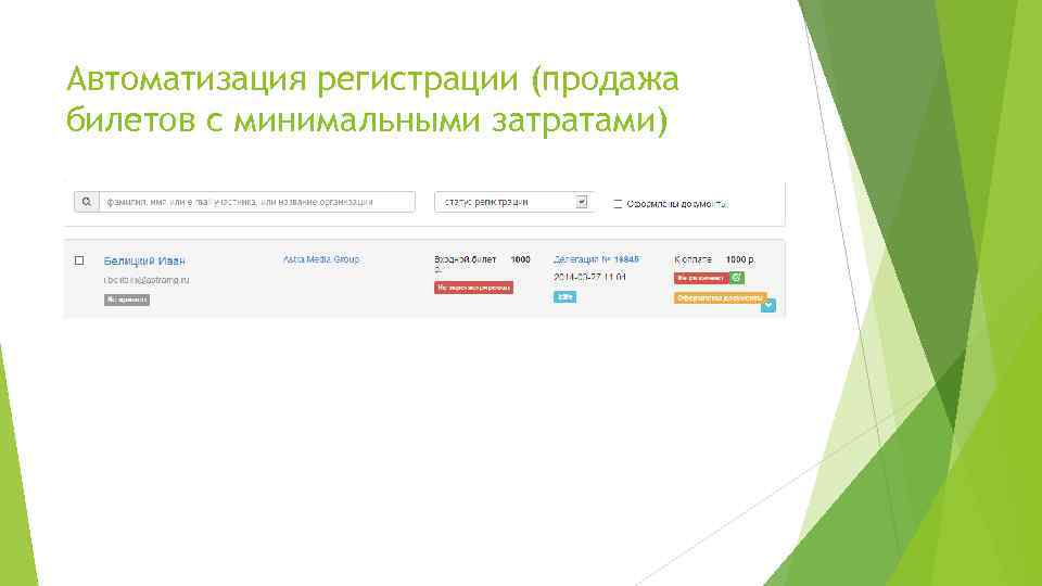 Автоматизация регистрации (продажа билетов с минимальными затратами) 