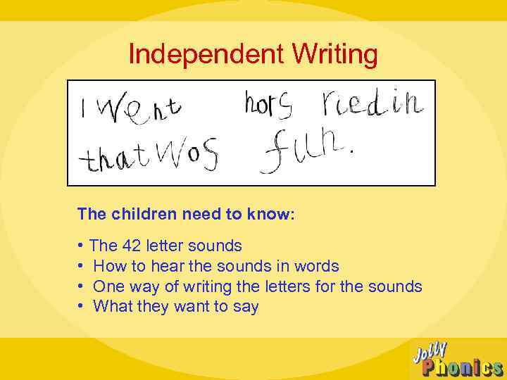 Independent Writing The children need to know: • The 42 letter sounds • How