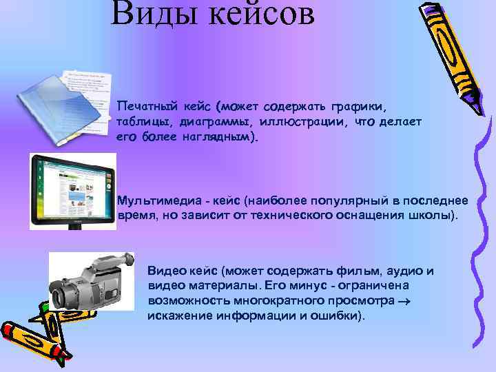 Виды кейсов Печатный кейс (может содержать графики, таблицы, диаграммы, иллюстрации, что делает его более