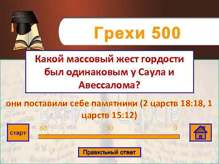 Грехи 500 Какой массовый жест гордости был одинаковым у Саула и Авессалома? они поставили