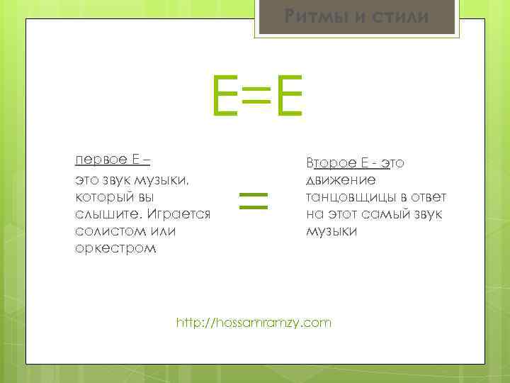 Ритмы и стили Е=Е первое Е – это звук музыки, который вы слышите. Играется