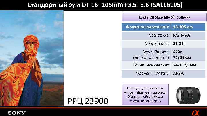Стандартный зум DT 16– 105 mm F 3. 5– 5. 6 (SAL 16105) Для