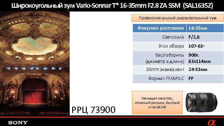 Широкоугольный зум Vario-Sonnar T* 16 -35 mm F 2. 8 ZA SSM (SAL 1635