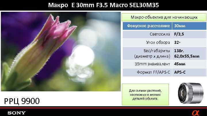 Макро E 30 mm F 3. 5 Macro SEL 30 M 35 Макро-объектив для