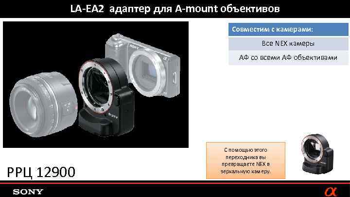 LA-EA 2 адаптер для A-mount объективов Совместим с камерами: Все NEX камеры АФ со