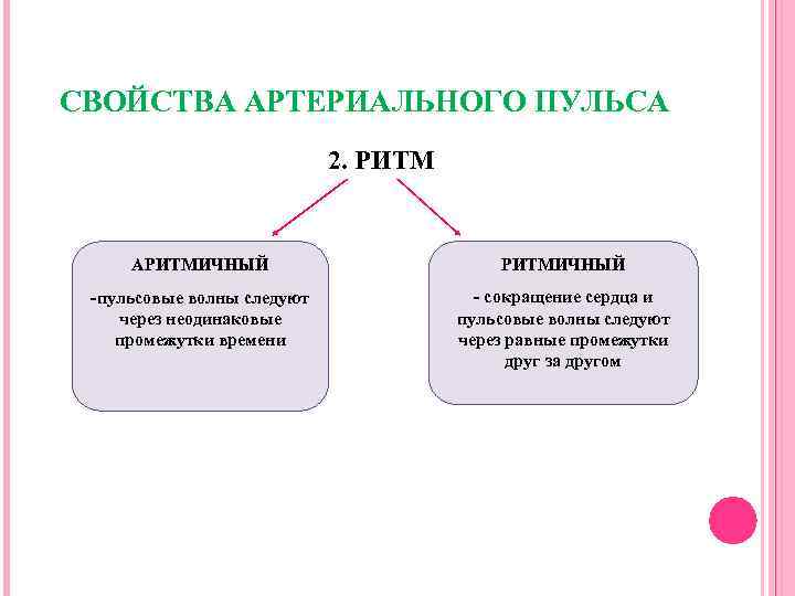СВОЙСТВА АРТЕРИАЛЬНОГО ПУЛЬСА 2. РИТМ АРИТМИЧНЫЙ - сокращение сердца и -пульсовые волны следуют пульсовые
