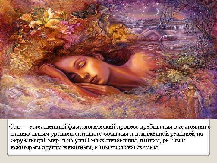 Сон — естественный физиологический процесс пребывания в состоянии с минимальным уровнем активного сознания и