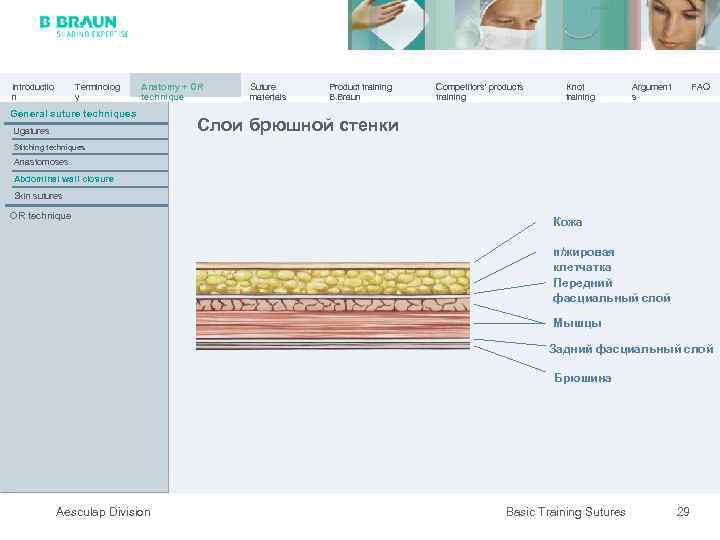 Introductio n Terminolog y Anatomy + OR technique General suture techniques Ligatures Suture materials