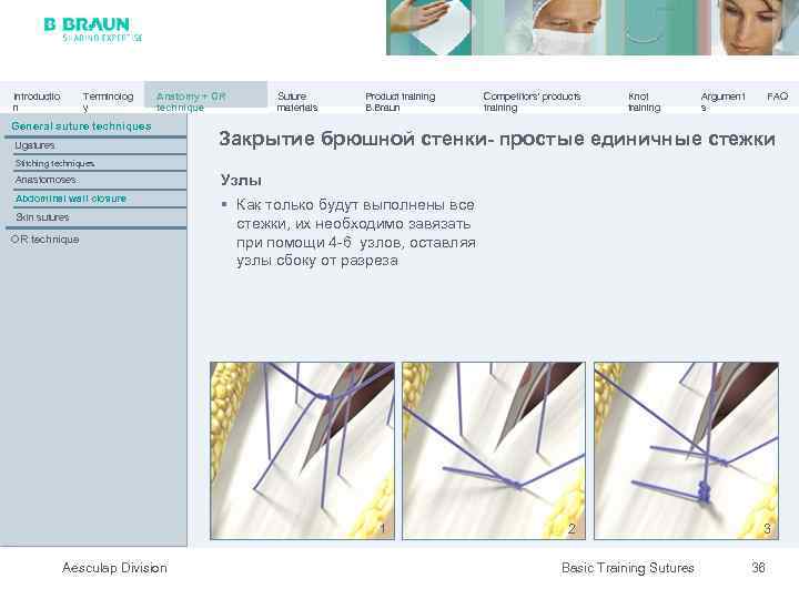 Introductio n Terminolog y Anatomy + OR technique General suture techniques Ligatures Suture materials