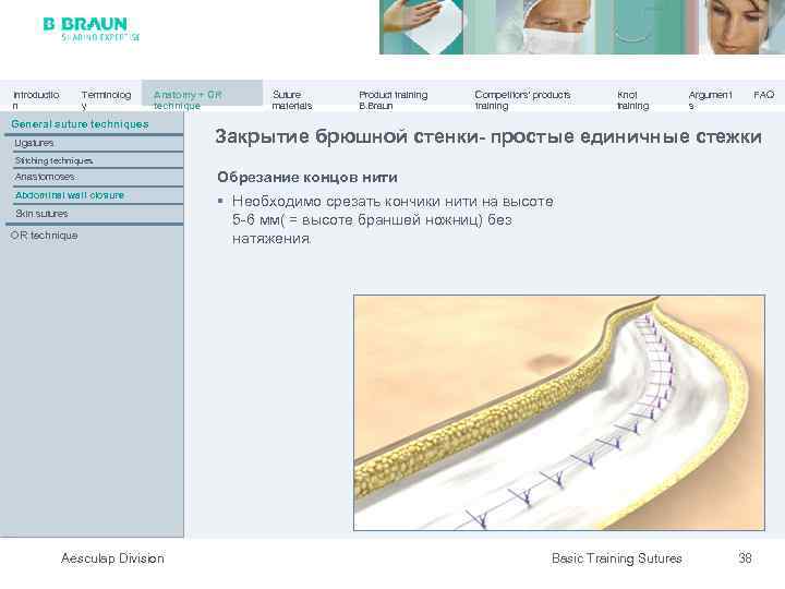 Introductio n Terminolog y Anatomy + OR technique General suture techniques Ligatures Suture materials