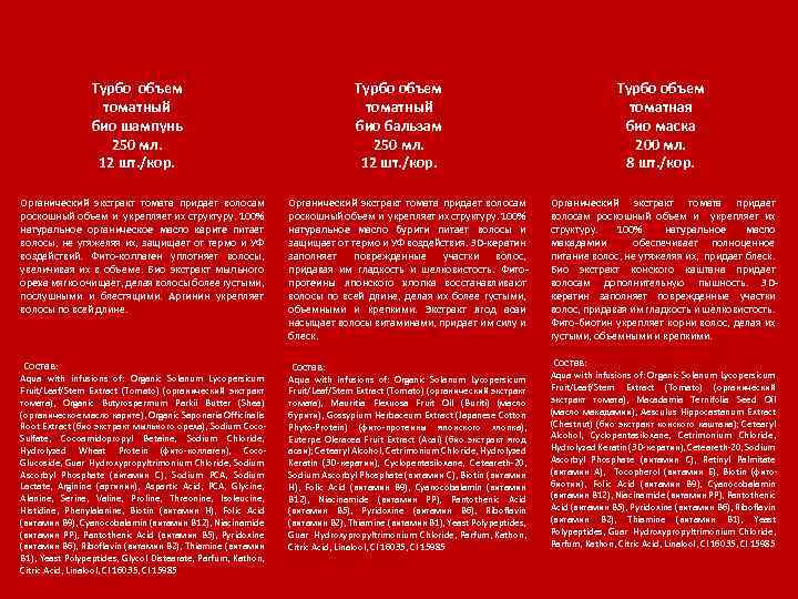 Турбо объем томатный био шампунь 250 мл. 12 шт. /кор. Турбо объем томатный био