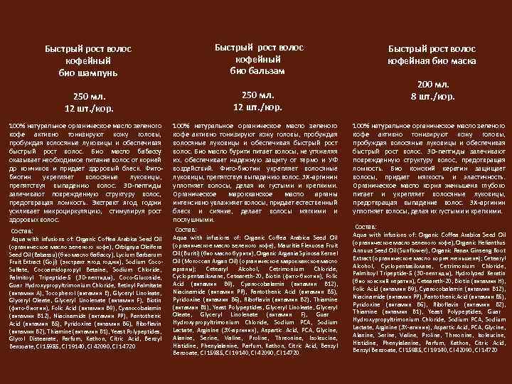 Быстрый рост волос кофейный био шампунь Быстрый рост волос 250 мл. 12 шт. /кор.