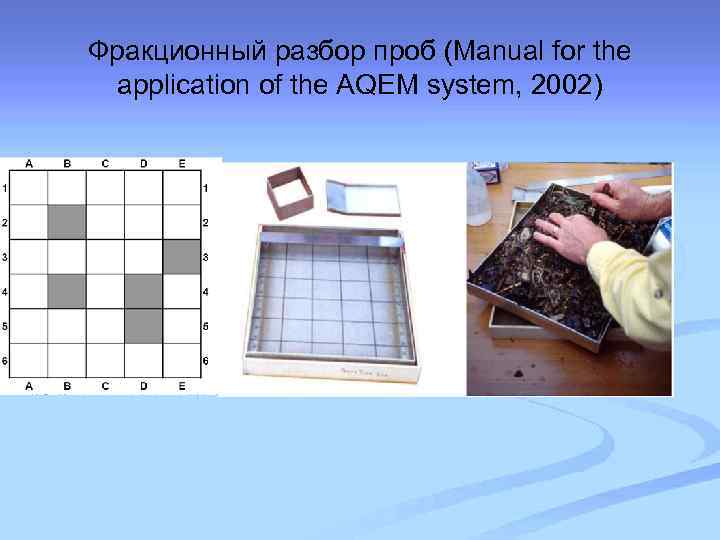 Фракционный разбор проб (Manual for the application of the AQEM system, 2002) 