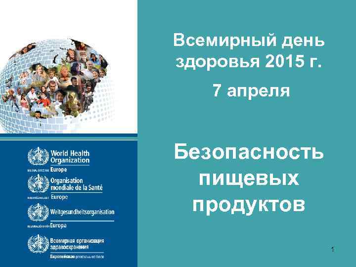 Всемирный день здоровья 2015 г. 7 апреля Безопасность пищевых продуктов 1 