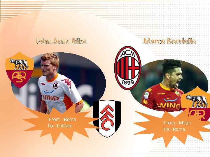 John Arne Riise From : Roma To: Fulham Marco Borriello From : Milan To: