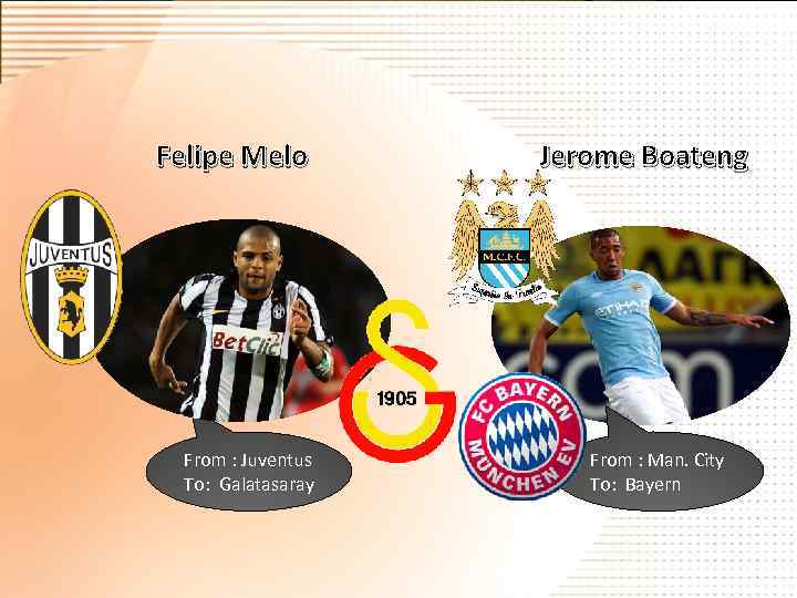 Felipe Melo From : Juventus To: Galatasaray Jerome Boateng From : Man. City To: