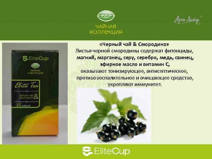  «Черный чай & Смородина» Листья черной смородины содержат фитонциды, магний, марганец, серу, серебро,