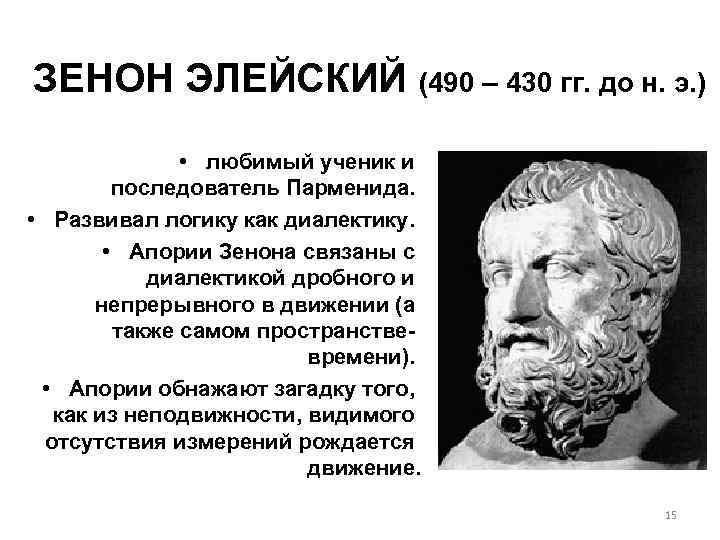 ЗЕНОН ЭЛЕЙСКИЙ (490 – 430 гг. до н. э. ) • любимый ученик и