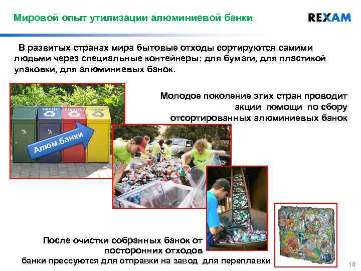 Мировой опыт утилизации алюминиевой банки В развитых странах мира бытовые отходы сортируются самими людьми