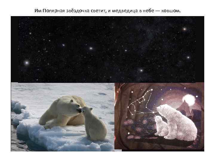 Им Полярная звёздочка светит, и медведица в небе — ковшом. 