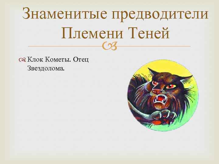 Знаменитые предводители Племени Теней Клок Кометы. Отец Звездолома. 