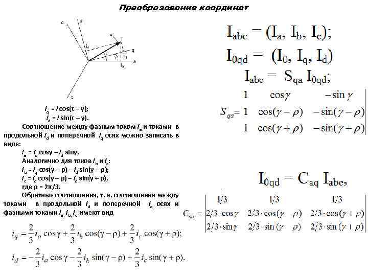 Преобразование координат iq = i cos(τ – γ); id = i sin(τ – γ).