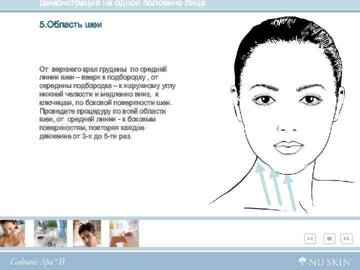 Демонстрация на одной половине лица 5. Область шеи От верхнего края грудины по средней