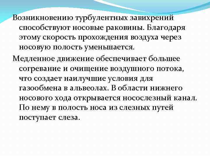 Возникновению турбулентных завихрений способствуют носовые раковины. Благодаря этому скорость прохождения воздуха через носовую полость