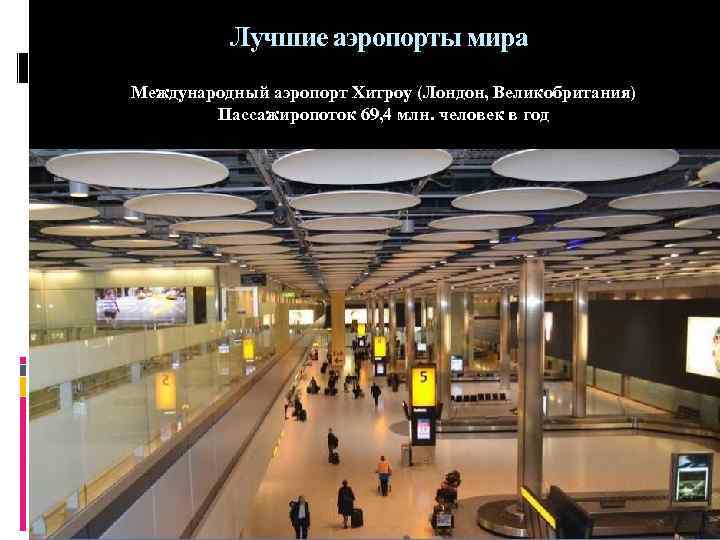 Лучшие аэропорты мира Международный аэропорт Хитроу (Лондон, Великобритания) Пассажиропоток 69, 4 млн. человек в