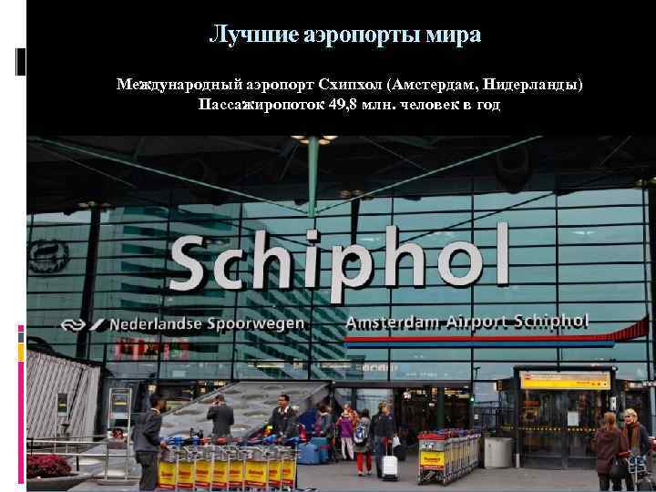 Лучшие аэропорты мира Международный аэропорт Схипхол (Амстердам, Нидерланды) Пассажиропоток 49, 8 млн. человек в