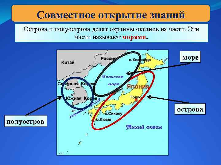 Совместное открытие знаний Острова и полуострова делят окраины океанов на части. Эти части называют