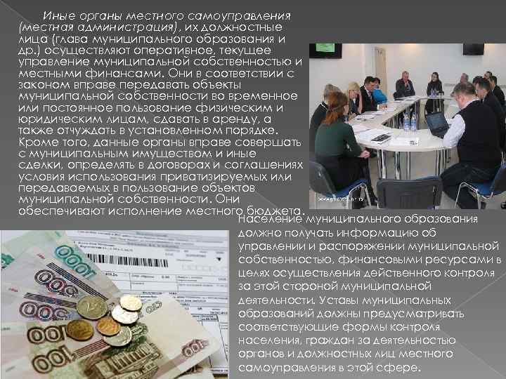 Иные органы местного самоуправления (местная администрация), их должностные лица (глава муниципального образования и др.