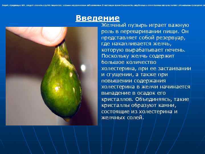 Людей, страдающих МЖ, следует относить к группе пациентов с острыми хирургическими заболеваниями. В настоящее