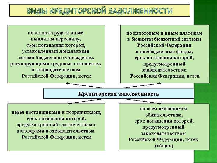 ВИДЫ КРЕДИТОРСКОЙ ЗАДОЛЖЕННОСТИ по оплате труда и иным выплатам персоналу, срок погашения которой, установленный