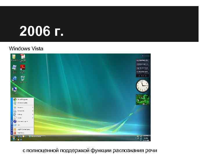 2006 г. Windows Vista с полноценной поддержкой функции распознания речи 