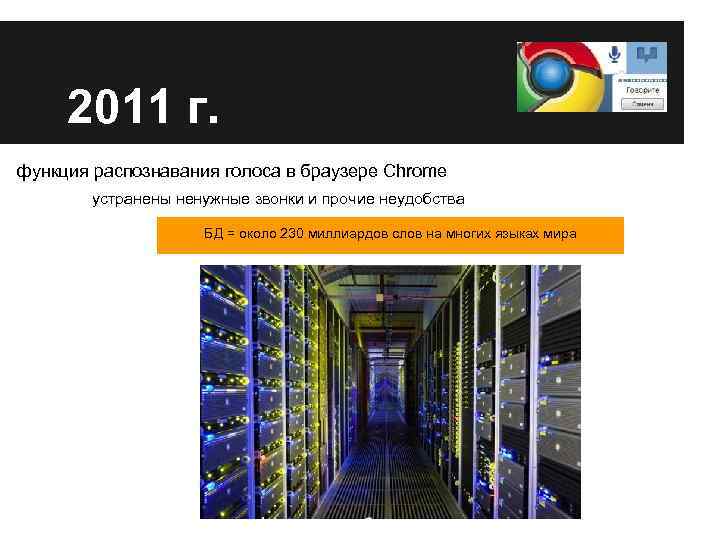 2011 г. функция распознавания голоса в браузере Chrome устранены ненужные звонки и прочие неудобства