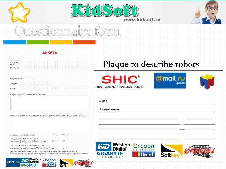 Questionnaire form Plaque to describe robots 