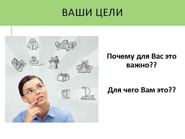 ВАШИ ЦЕЛИ Почему для Вас это важно? ? Для чего Вам это? ? 